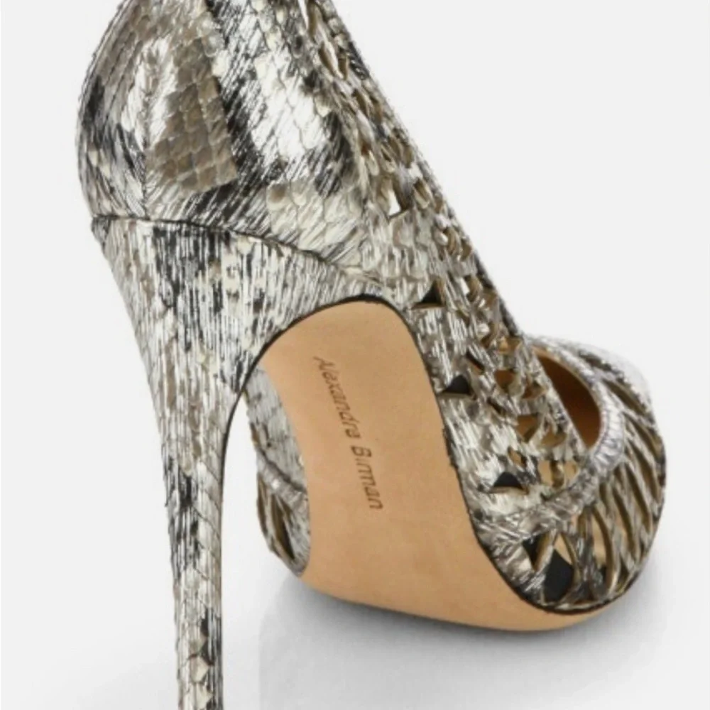 Alexandre Birman Snakeskin Laser Cut Cutout Stiletto Heels Size 36.5